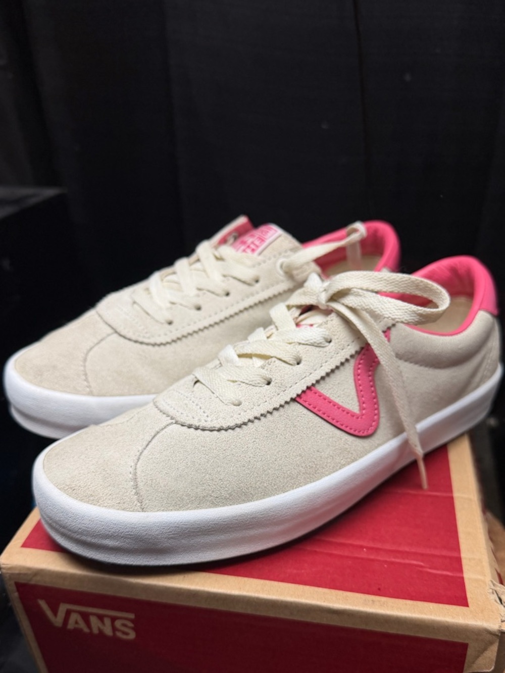 Vans Women's Beige Suede Sneakers with Pink Accents